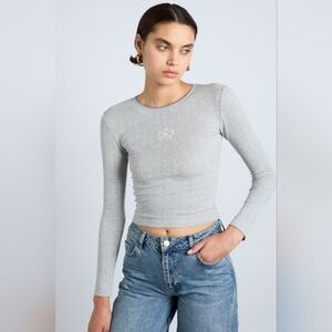 Damson Madder Lua Long Sleeve Pointelle Top - Grey Marl EU Size 6/ US 2